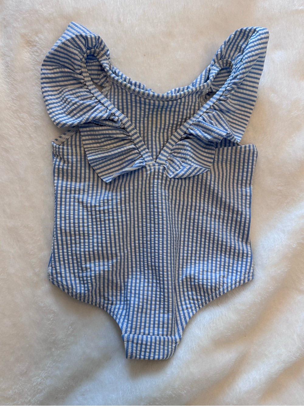 H&M Blue and White Striped Ruffle One-Piece